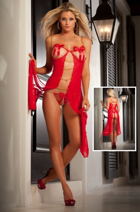 Open Cups Sheer Long Dress-YOKO6107-3-red