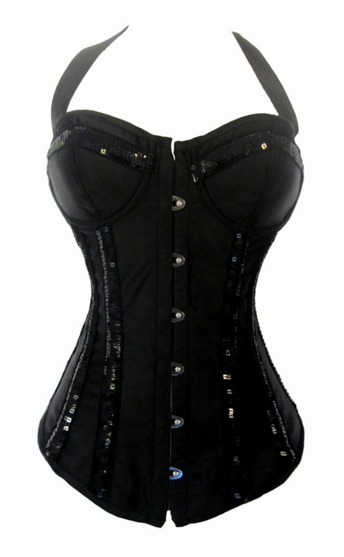 Black Sequin Neck Line Corset-YOKO5163-2-Black