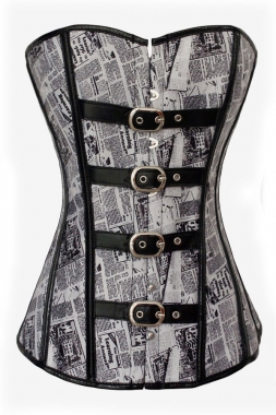 Fashion Magazine Print Overbust Corset-YOKO5292-White