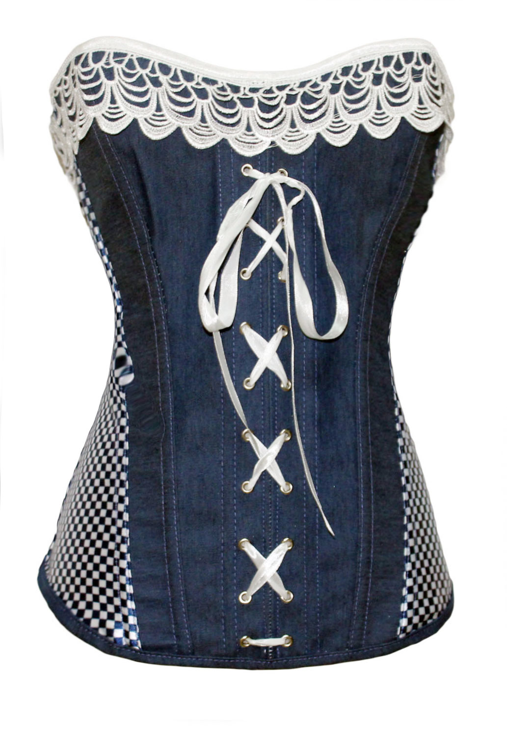 New Hot Womens Denim Corset Top with Panty-YOKO5303-blue