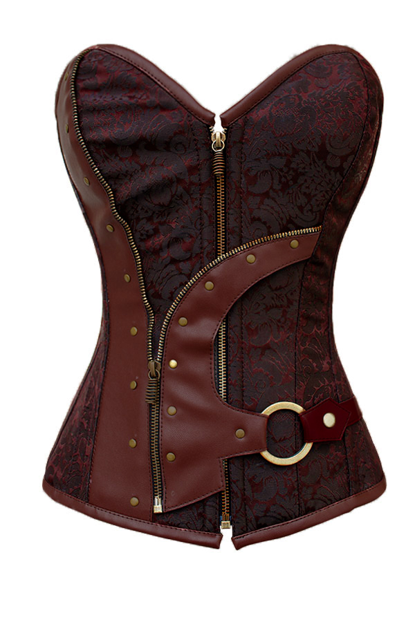 Brown Brocade Steampunk Corset-YOKO5313