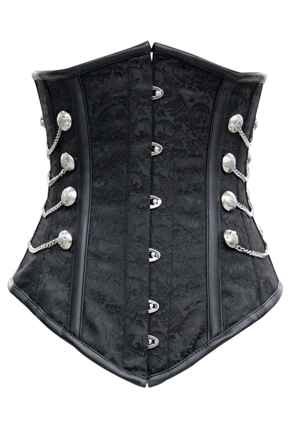 Noble Black Satin Underbust Corset with Chains-YOKO5320-Black